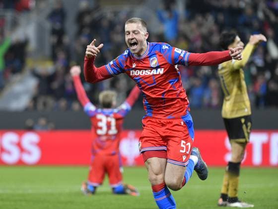 Daniel Vasulin (Plzen) celebrates a goal in the Europa League 4th round match Viktoria Plzen vs Real Sociedad San Sebastian in Pilsen, Czech Republic, November 7, 2024. (CTKxPhoto MiroslavxChaloupka) CTKPhotoP2024110710102  CTKPhotoP2024110710102
