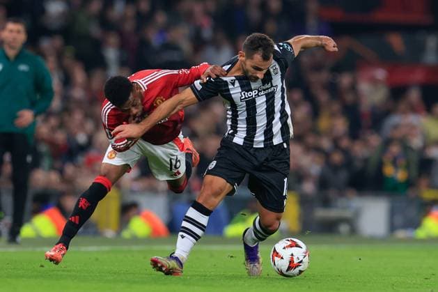 Manchester United, ManU v PAOK Salonica Europa League 07 11 2024. Amad Diallo (16) of Manchester United challenges Jonny Castro Otto (19) of PAOK Salonika during the Europa League match between Manchester United and PAOK Salonica at Old Trafford, Manchester, England on 7 November 2024. Manchester Old Trafford Greater Manchester England Editorial use only , Copyright: xConorxMolloyx PSI-20778-0080