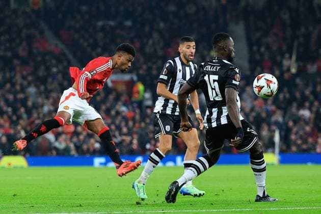 Manchester United, ManU v PAOK Salonica Europa League 07 11 2024. Amad Diallo (16) of Manchester United has a shot on goal during the Europa League match between Manchester United and PAOK Salonica at Old Trafford, Manchester, England on 7 November 2024. Manchester Old Trafford Greater Manchester England Editorial use only , Copyright: xConorxMolloyx PSI-20778-0093