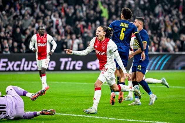 AFC Ajax Amsterdam midfielder Kian Fitz Jim celebrating the goal, during the match Ajax Maccabi Tel Aviv at the Johan Cruijff ArenA for the UEFA Europa League League phase Matchday 4 season 2024 2025 in AMSTERDAM, Netherlands on 7 november 2024, photo by Stefan Koops EYE4images DeFodi Images not used in POL SRB CRO FRA GBR NED ITA USA Defodi 746 198903 Defodi-746 not used in POL SRB CRO FRA GBR NED ITA USA