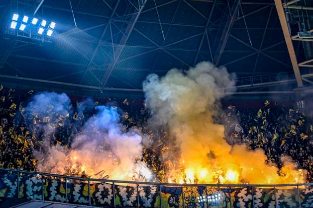 fans of Maccabi Tel Aviv, during the match Ajax Maccabi Tel Aviv at the Johan Cruijff ArenA for the UEFA Europa League League phase Matchday 4 season 2024 2025 in AMSTERDAM, Netherlands on 7 november 2024, photo by Stefan Koops EYE4images DeFodi Images not used in POL SRB CRO FRA GBR NED ITA USA Defodi 746 198935 Defodi-746 not used in POL SRB CRO FRA GBR NED ITA USA