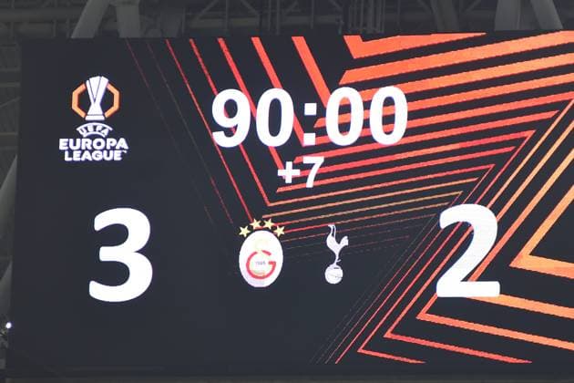 Scoreboard during the UEFA Europa League 2024 25 League Phase MD4 match between Galatasaray A.S. and Tottenham Hotspur at on November 7, 2024 in Istanbul, Turkey. (Photo by Seskimphoto ) Galatasaray vTottenham Hotspur -- UEFA Europa League 2024 25 Season 