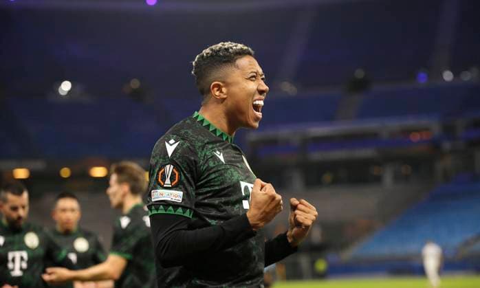 Photo Goal celebration at 4 0 , the scorer Matheus Saldanha Budapest Football Europa League, Dynamo Kiev TC Ferencvaros Budapest 0 4, Preliminary round, Matchday 4, Thu 07 11 2024 Volksparkstadion, Hamburg