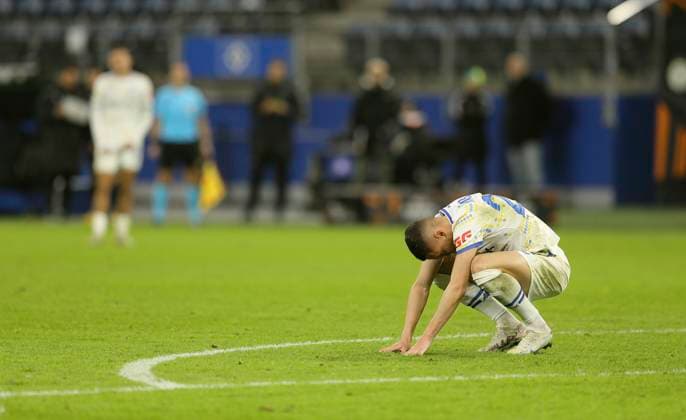 Photo loser Vladislav KABALEV Kiev after the final whistle Soccer Europa League, Dynamo Kiev TC Ferencvaros Budapest 0 4 , Preliminary round, Matchday 4, Thu 07 11 2024 Volksparkstadion, Hamburg
