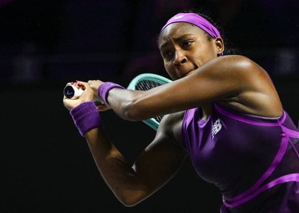 WTA, Tennis Damen Finals 2024 - Day 6 RIYADH, SAUDI ARABIA - NOVEMBER 07: Coco Gauff of USA during her match against Barbora Krejcikova of Czech Republic, on Day 6 of the 2024 WTA Finals, part of the Hologic WTA Tour, held at King Saud University Indoor Arena on November 07, 2024, in Riyadh, Saudi Arabia. Riyadh Saudi Arabia  Copyright: xArturxWidakx originalFilename:widak-wtafinal241107_np35v.jpg