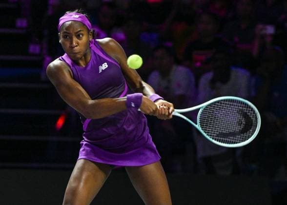 WTA, Tennis Damen Finals 2024 - Day 6 RIYADH, SAUDI ARABIA - NOVEMBER 07: Coco Gauff of USA during her match against Barbora Krejcikova of Czech Republic, on Day 6 of the 2024 WTA Finals, part of the Hologic WTA Tour, held at King Saud University Indoor Arena on November 07, 2024, in Riyadh, Saudi Arabia. Riyadh Saudi Arabia  Copyright: xArturxWidakx originalFilename:widak-wtafinal241107_npBgm.jpg