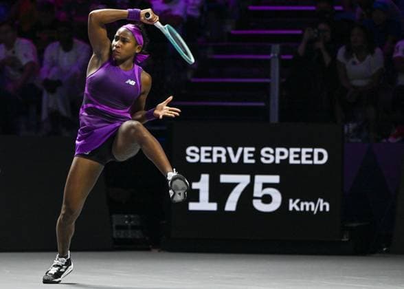 WTA, Tennis Damen Finals 2024 - Day 6 RIYADH, SAUDI ARABIA - NOVEMBER 07: Coco Gauff of USA during her match against Barbora Krejcikova of Czech Republic, on Day 6 of the 2024 WTA Finals, part of the Hologic WTA Tour, held at King Saud University Indoor Arena on November 07, 2024, in Riyadh, Saudi Arabia. Riyadh Saudi Arabia  Copyright: xArturxWidakx originalFilename:widak-wtafinal241107_npBGE.jpg