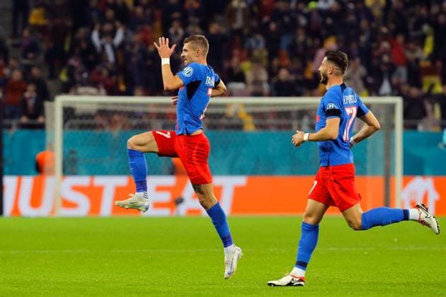 (241108) -- BUCHAREST, Nov. 8, 2024 -- FCSB s Florin Tanase (L) celebrates scoring during a UEFA Europa League match between FCSB and Midtjylland in Bucharest, Romania, Nov. 7, 2024. (Photo by Xinhua) (SP)ROMANIA-BUCHAREST-UEFA EUROPA LEAGUE-FCSB VS FC MIDTJYLLAND CristianxCristel 