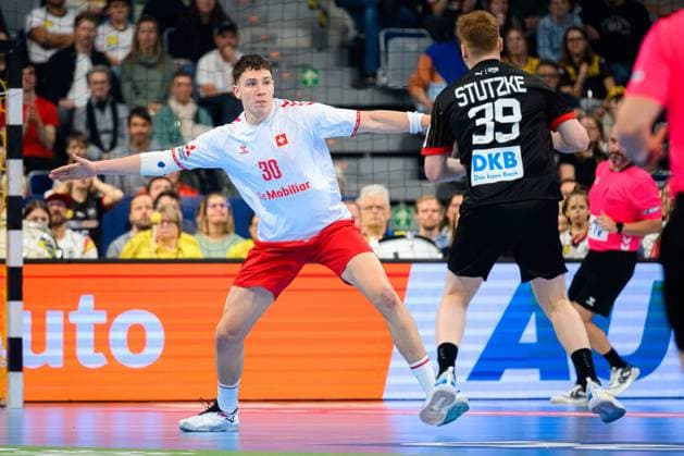 European Handball Championship Qualification, Germany Switzerland, 2 Qualification Round, Group 7, 1 Matchday, Joel Willecke Switzerland , Lukas Stutzke Germany Mannheim SAP Arena Baden Württemberg Germany