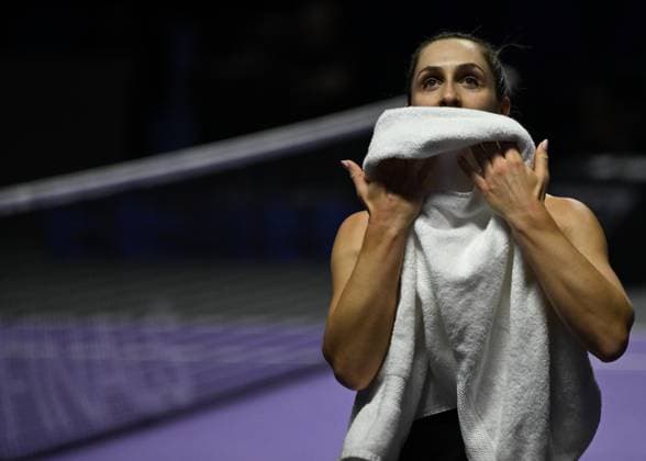 WTA, Tennis Damen Finals 2024 - Day 7 RIYADH, SAUDI ARABIA - NOVEMBER 08: Gabriela Dabrowski (pictured) of Canada and Erin Routliffe of New Zealand during their semi-final match against Nicole Melichar-Martinez of USA and Ellen Perez of Australia, on Day 7 of the 2024 WTA Finals, part of the Hologic WTA Tour, held at King Saud University Indoor Arena on November 08, 2024, in Riyadh, Saudi Arabia. Riyadh Saudi Arabia  Copyright: xArturxWidakx originalFilename:widak-wtafinal241108_npsPT.jpg