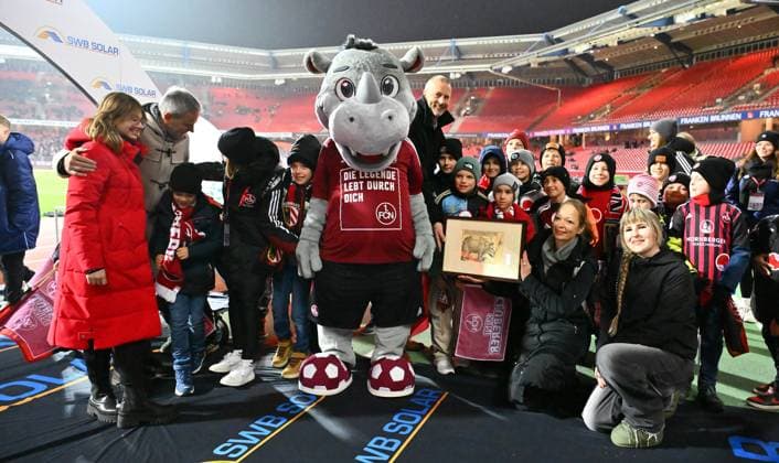 08 11 2024 Soccer season 2024 2025 2 Soccer Bundesliga 12 Matchday 1 FC Nürnberg FCN Club 1 FC Kaiserslautern FCK Rote Roten Teufel Sportfoto Zink xwoxzix DFL regulations prohibit any use of photographs as image sequences and or quasi video only for editorial use Mascot rhinoceros is presented