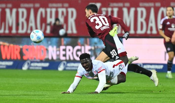 08 11 2024 Soccer Season 2024 2025 2 Soccer Bundesliga 12 Matchday 1 FC Nürnberg FCN Club 1 FC Kaiserslautern FCK Rote Roten Teufel Sportfoto Zink xwoxzix DFL regulations prohibit any use of photographs as image sequences and or quasi video only for editorial use Afeez Aremu 23, 1 FC Kaiserslautern FCK Mahir Emreli 30, 1 FC Nürnberg FCN