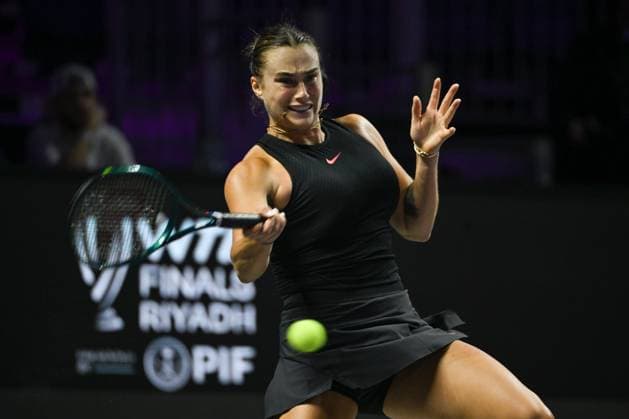 WTA, Tennis Damen Finals 2024 - Day 7 RIYADH, SAUDI ARABIA - NOVEMBER 08: Aryna Sabalenka of Belarus during her semi-final match against Coco Gauff of USA, on Day 7 of the 2024 WTA Finals, part of the Hologic WTA Tour, held at King Saud University Indoor Arena on November 08, 2024, in Riyadh, Saudi Arabia. Riyadh Saudi Arabia  Copyright: xArturxWidakx originalFilename:widak-wtafinal241108_npDlA.jpg