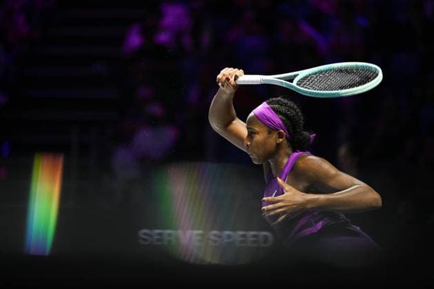 WTA, Tennis Damen Finals 2024 - Day 7 RIYADH, SAUDI ARABIA - NOVEMBER 08: Coco Gauff of USA during her semi-final match against Aryna Sabalenka of Belarus, on Day 7 of the 2024 WTA Finals, part of the Hologic WTA Tour, held at King Saud University Indoor Arena on November 08, 2024, in Riyadh, Saudi Arabia. Riyadh Saudi Arabia  Copyright: xArturxWidakx originalFilename:widak-wtafinal241108_npOwB.jpg