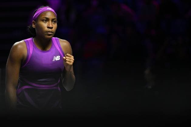 Sport Bilder des Tages WTA, Tennis Damen Finals 2024 - Day 7 RIYADH, SAUDI ARABIA - NOVEMBER 08: Coco Gauff of USA during her semi-final match against Aryna Sabalenka of Belarus, on Day 7 of the 2024 WTA Finals, part of the Hologic WTA Tour, held at King Saud University Indoor Arena on November 08, 2024, in Riyadh, Saudi Arabia. Riyadh Saudi Arabia  Copyright: xArturxWidakx originalFilename:widak-wtafinal241108_npR1E.jpg