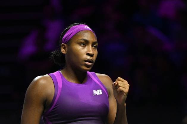 WTA, Tennis Damen Finals 2024 - Day 7 RIYADH, SAUDI ARABIA - NOVEMBER 08: Coco Gauff of USA during her semi-final match against Aryna Sabalenka of Belarus, on Day 7 of the 2024 WTA Finals, part of the Hologic WTA Tour, held at King Saud University Indoor Arena on November 08, 2024, in Riyadh, Saudi Arabia. Riyadh Saudi Arabia  Copyright: xArturxWidakx originalFilename:widak-wtafinal241108_npZXN.jpg