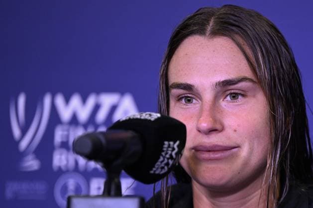 WTA, Tennis Damen Finals 2024 - Day 7 RIYADH, SAUDI ARABIA - NOVEMBER 08: Aryna Sabalenka of Belarus during the press conference, PK, Pressekonferenz after her semi-final match against Coco Gauff of USA, on Day 7 of the 2024 WTA Finals, part of the Hologic WTA Tour, held at King Saud University Indoor Arena on November 08, 2024, in Riyadh, Saudi Arabia. Riyadh Saudi Arabia Copyright: xArturxWidakx originalFilename:widak-wtafinal241108_npu8n.jpg