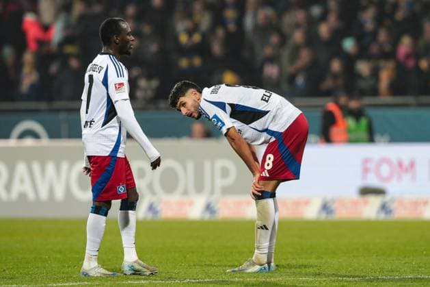 Daniel Elfadli Hamburger SV,8 and Jean Luc Dompe Hamburger SV,7 2 Soccer Bundesliga Season 2024 2025 Eintracht Braunschweig vs Hamburger SV at Eintracht Stadium in Braunschweig Action,Soccer,Man,Men,Germany,08 11 2024