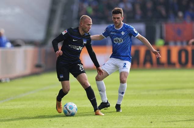 09 11 2024, xdcx, Soccer 2 Bundesliga, SV Darmstadt 98 Hertha BSC Berlin, emonline, emspor, despor, v l , Jon Dagur Thorsteinsson Hertha BSC Berlin , Sergio Lopez SV Darmstadt 98 DFL DFB REGULATIONS PROHIBIT ANY USE OF PHOTOGRAPHS AS IMAGE SEQUENCES AND OR QUASI VIDEO Copyright: HMBxMedia Claus