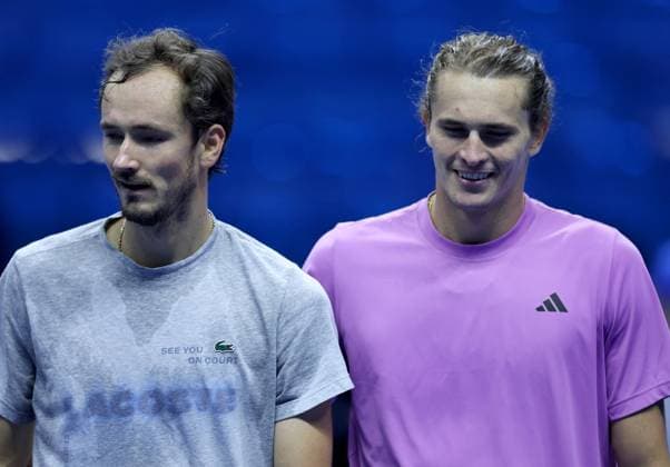 Daniil Medvedev and Alexander Zverev smile Nitto ATP, Tennis Herren Finals, Tennis, Inalpi Arena, Turin, Italy 09 Nov 2024  Copyright: xEllaxLing Shutterstockx 14886920g