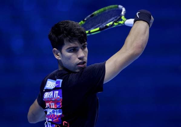 Carlos Alcaraz of Spain in action during practice Nitto ATP, Tennis Herren Finals, Tennis, Inalpi Arena, Turin, Italy 09 Nov 2024  Copyright: xEllaxLing Shutterstockx 14886920ah