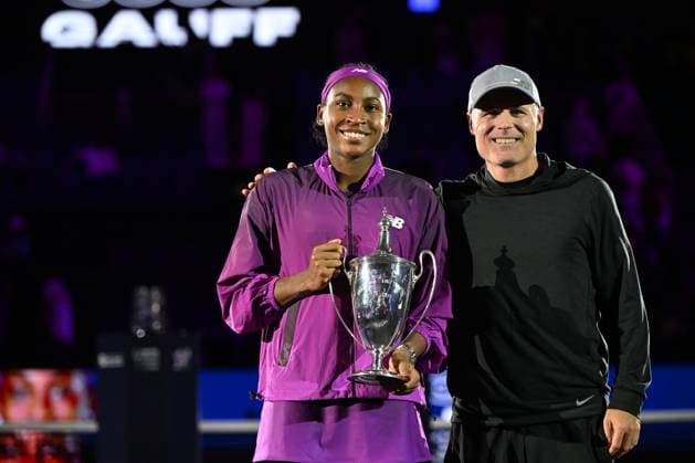 WTA, Tennis Damen Finals 2024 - Day 8 RIYADH, SAUDI ARABIA - NOVEMBER 09: Coco Gauff of USA during the Final match against Quinwen Zheng of China on Day 8 of the 2024 WTA Finals, part of the Hologic WTA Tour, held at King Saud University Indoor Arena, on November 09, 2024, in Riyadh, Saudi Arabia. Riyadh Saudi Arabia  Copyright: xArturxWidakx originalFilename:widak-wtafinal241109_npciw.jpg