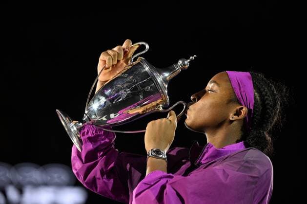 WTA, Tennis Damen Finals 2024 - Day 8 RIYADH, SAUDI ARABIA - NOVEMBER 09: Coco Gauff of USA during the Final match against Quinwen Zheng of China on Day 8 of the 2024 WTA Finals, part of the Hologic WTA Tour, held at King Saud University Indoor Arena, on November 09, 2024, in Riyadh, Saudi Arabia. Riyadh Saudi Arabia  Copyright: xArturxWidakx originalFilename:widak-wtafinal241109_npXip.jpg