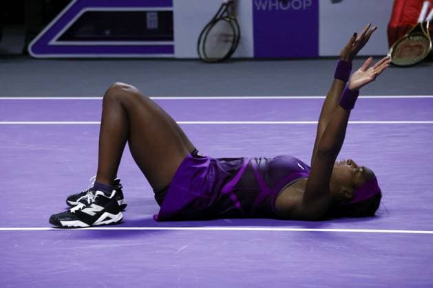 (241110) -- RIYADH, Nov. 10, 2024 -- Coco Gauff of the United States celebrates after winning the final match against Zheng Qinwen of China at WTA, Tennis Damen Finals tennis tournament in Riyadh, Saudi Arabia, Nov. 9, 2024. ) (SP)SAUDI ARABIA-RIYADH-TENNIS-WTA FINALS-FINAL WangxHaizhou 