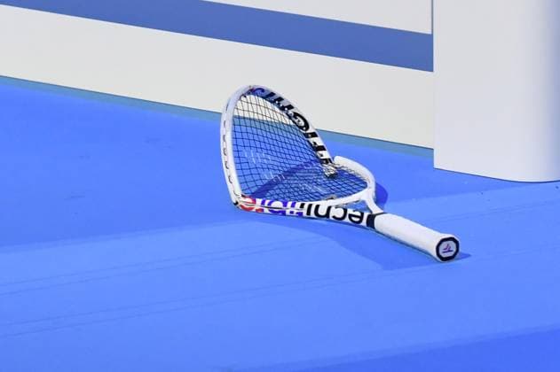 Foto IPP Massimo Rana Torino 10-11-2024 Tennis ATP, Tennis Herren Finals 2024 nella foto racchetta rotta da Daniil Medvedev Italy Photo Press - World Copyright italy  Copyright: xR4924_italyphotopressx