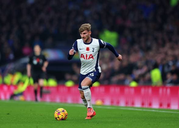 10th November 2024; Tottenham Hotspur Stadium, London, England; Premier League Football, Tottenham Hotspur versus Ipswich Town; Timo Werner of Tottenham Hotspur on the ball  ActionPlus12713933 JohnxPatrickxFletcher
