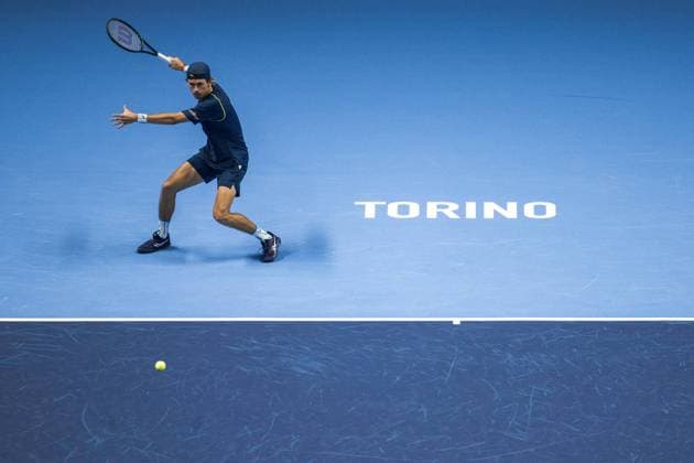 Australia s Alex de Minaur returns the ball to Italy s Jannik Sinner during& xa0;their singles tennis match of the ATP, Tennis Herren World Tour Finals at the Inalpi Arena in Turin, Italy - - Sunday, November 10, 2024.  Copyright: xMarcoxAlpozzi LaPressex