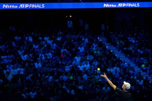 Italy s Jannik Sinner returns the ball to Australia s Alex de Minaur during& xa0;their singles tennis match of the ATP, Tennis Herren World Tour Finals at the Inalpi Arenar, in Turin, Italy - - Sunday, November 10, 2024.  Copyright: xMarcoxAlpozzi LaPressex
