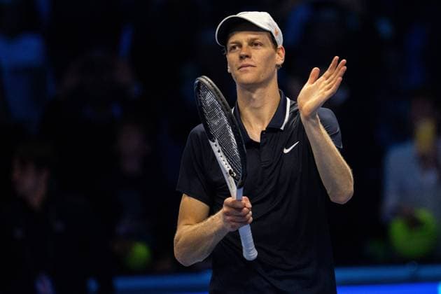 Italy s Jannik Sinner reacts after winning the singles tennis match of the ATP, Tennis Herren World Tour Finals against Australia s Alex de Minaur at the Inalpi Arena in Turin, Italy - - Sunday, November 10, 2024.  Copyright: xMarcoxAlpozzi LaPressex