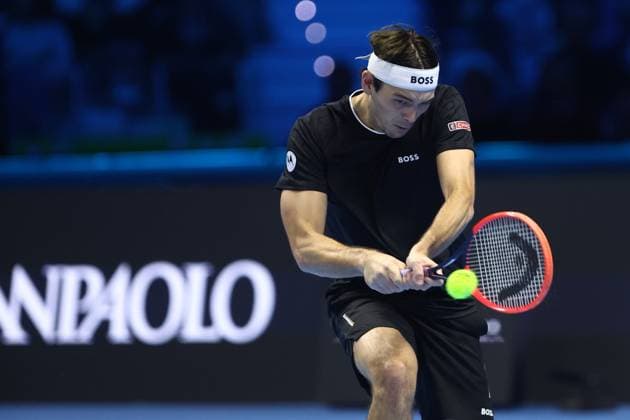 Daniil Medvedev vs Taylor Fritz Taylor Fritz of USA in action during the Round Robin singles match between Daniil Medvedev of Russia and Taylor Fritz of USA on Day One of the Nitto ATP, Tennis Herren World Tour Finals. Torino Pala Alpitour Italy Copyright: xMarcoxCanonierox