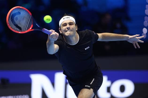 Daniil Medvedev vs Taylor Fritz Taylor Fritz of USA in action during the Round Robin singles match between Daniil Medvedev of Russia and Taylor Fritz of USA on Day One of the Nitto ATP, Tennis Herren World Tour Finals. Torino Pala Alpitour Italy Copyright: xMarcoxCanonierox