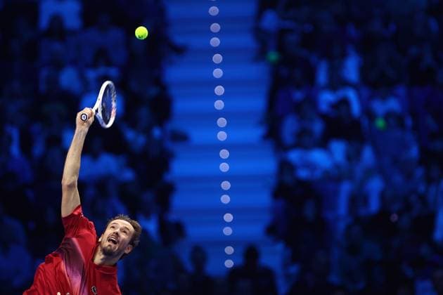 Daniil Medvedev vs Taylor Fritz Daniil Medvedev of Russia in action during the Round Robin singles match between Daniil Medvedev of Russia and Taylor Fritz of USA on Day One of the Nitto ATP, Tennis Herren World Tour Finals. Torino Pala Alpitour Italy Copyright: xMarcoxCanonierox
