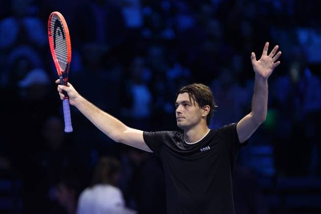 Daniil Medvedev vs Taylor Fritz Taylor Fritz of USA celebrates at the end of the Round Robin singles match between Daniil Medvedev of Russia and Taylor Fritz of USA on Day One of the Nitto ATP, Tennis Herren World Tour Finals. Torino Pala Alpitour Italy Copyright: xMarcoxCanonierox