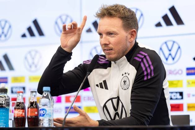 DFB Press Conference with Julian Nagelsmann National coach Julian Nagelsmann speaks during the press conference DFB Press Conference before the UEFA Nations League match against Bosnia and Herzegovina at the DFB Campus in Frankfurt am Main on November 11, 2024 , Frankfurt am Main Hessen Germany DFB Campus