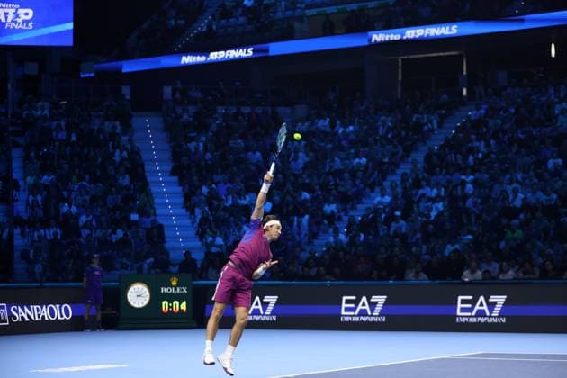Casper Ruud (Norway) controls the ball, Day 2, Nitto ATP, Tennis Herren Finals 2024, INALPI Arena, November 11, 2024, Turin, Italy.