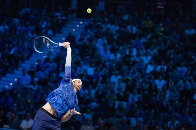Italy s Andrea Vavassori in action during the match with Italy s Simone Bolelli against Rohan Bopanna, of India and Matthew Ebden of Australia, at the Inalpi Arena in Turin, Italy - - Monday, November 11, 2024.  Copyright: xMarcoxAlpozzi LaPressex