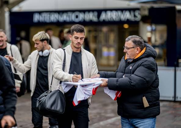Leipzigs Andre Silva arriving RB Leipzig on November 4, 2024 for the Champions League match in Glasgow Red Bull Academy, Leipzig CL trip RB Leipzig