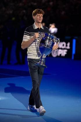 Jannik Sinner receives the trophy of the ATP, Tennis Herren year-end No.1 at the Inalpi Arena in Turin, Italy - - Monday, November 11, 2024.  Copyright: xMarcoxAlpozzi LaPressex