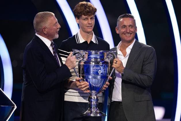Jannik Sinner receives the trophy of the ATP, Tennis Herren year-end No.1 at the Inalpi Arena in Turin, Italy - - Monday, November 11, 2024.  Copyright: xMarcoxAlpozzi LaPressex