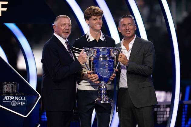 Jannik Sinner receives the trophy of the ATP, Tennis Herren year-end No.1 at the Inalpi Arena in Turin, Italy - - Monday, November 11, 2024.  Copyright: xMarcoxAlpozzi LaPressex