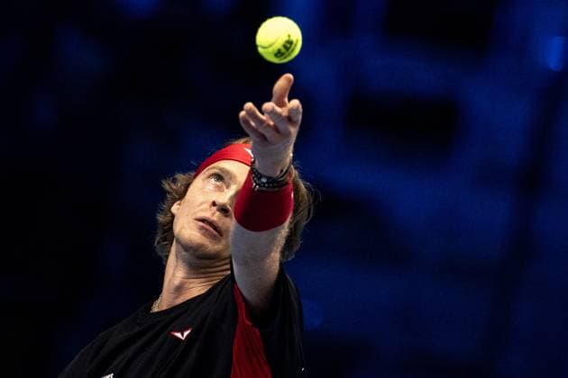 Russia s Andrey Rublev serves to Germany s Alexander Zverev during the singles tennis match of the ATP, Tennis Herren World Tour Finals at the Inalpi Arena in Turin, Italy - - Sunday, November 10, 2024.  Copyright: xMarcoxAlpozzi LaPressex
