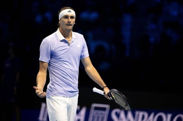 Germany s Alexander Zverev during the singles tennis match of the ATP, Tennis Herren World Tour Finals against Russia s Andrey Rublev reacts at the Inalpi Arena in Turin, Italy - - Monday, November 11, 2024.  Copyright: xMarcoxAlpozzi LaPressex