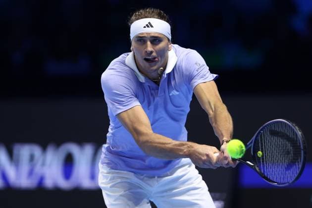 Alexander Zverev (Germany) controls the ball, Day 2, Nitto ATP, Tennis Herren Finals 2024, INALPI Arena, November 11, 2024, Turin, Italy.
