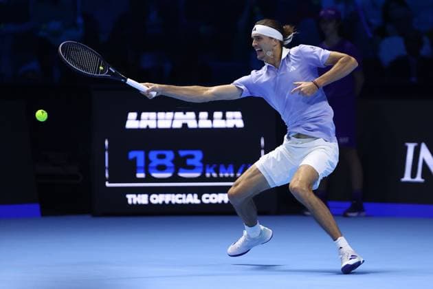 Alexander Zverev (Germany) controls the ball, Day 2, Nitto ATP, Tennis Herren Finals 2024, INALPI Arena, November 11, 2024, Turin, Italy.