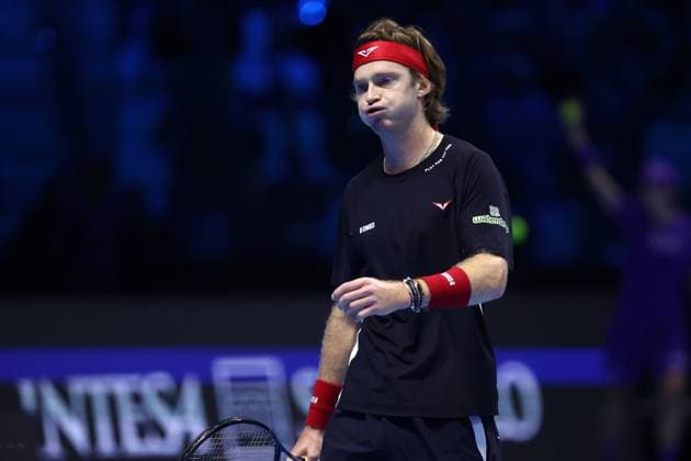 Alexander Zverev vs Andrey Rublev Andrey Rublev of Russia looks dejected during the Round Robin singles match between Alexander Zverev of Germany and Andrey Rublev of Russia on Day two of the Nitto ATP, Tennis Herren World Tour Finals. Turin Inalpi Arena Italy Copyright: xMarcoxCanonierox