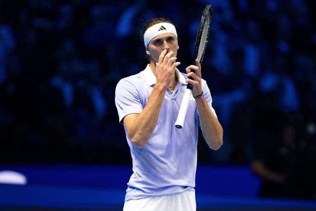 Germany s Alexander Zverev during the singles tennis match of the ATP, Tennis Herren World Tour Finals against Russia s Andrey Rublev reacts at the Inalpi Arena in Turin, Italy - - Monday, November 11, 2024.  Copyright: xMarcoxAlpozzi LaPressex